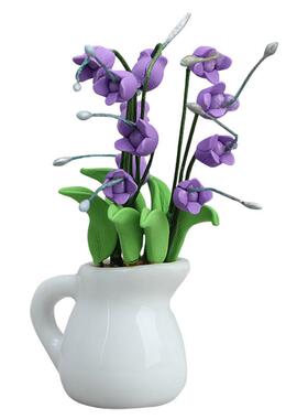1:12娃娃屋dollhouse迷你花卉模型白瓷瓶紫色铃兰花园场景摆件