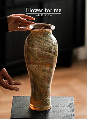 中古手工琉璃花瓶复古插花摆件新中式美学高级感家居落地玻璃花器
