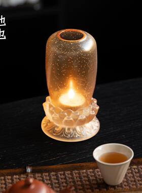 池也中式莲花蜡薰烛灯罩底烛台家用室内香摆件座玻璃茶桌氛NYF围