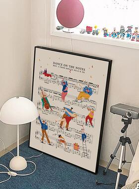 在五线谱上画画现代简约卡通装饰画卧室ins儿童房间摆画挂画壁画
