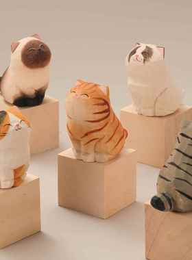 喵喵喵！木雕橘猫实木布偶猫办公桌车载小猫治愈系装饰摆件礼物