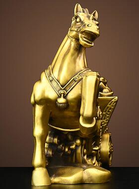 铜马拉车马拉财摆件招财马拉元宝车马上发财客厅装饰家居办公室纯