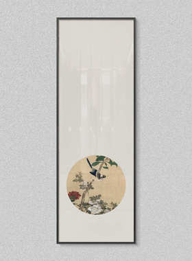 入门新多中式花鸟包厢竖合装饰画棋牌室背景所挂画玄关联组版墙会