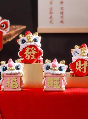 可爱舞龙树脂小摆件卡通醒狮桌面装饰摆件文创吉祥物手办公仔礼物