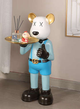 暴力熊摆件客厅大型托盘家居高档装饰乔迁新居礼物落地收纳置物架