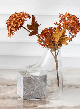 轻奢大理石底座玻璃花瓶摆件艺术抽象流动异形水培花器样板间饰品