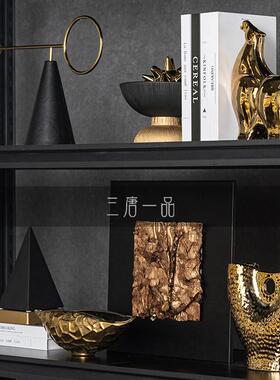奢华金几何艺术品摆件客厅酒柜现代样板间开 放格书架高级感装饰