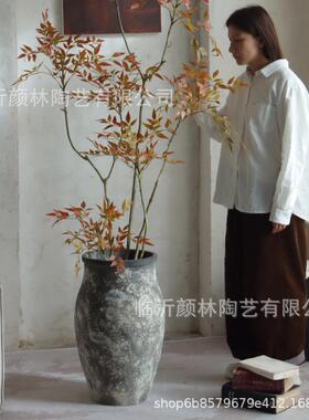 落地高款水泥花盆复古大型花器客厅花园售楼部商场装饰绿植盆