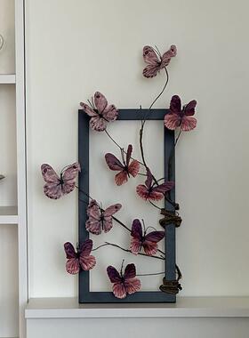 蝴蝶假花彷真花摆设装饰花画 画框客厅卧室桌面装饰品摆件软装道