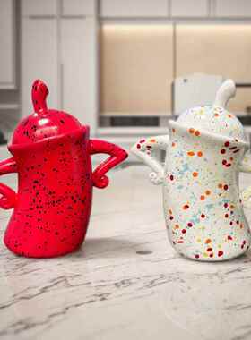 跨境恶搞的杯子 泼墨扭曲装饰品家居咖啡杯收纳创意摆件波点