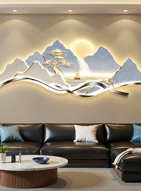 轻奢led带灯光客厅装饰画沙发背景墙挂画简约现代高级感山水壁画