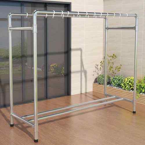 镀锌水管钢管晾衣架落地挂衣架室内外阳台单双杆晒衣架晒被衣服架 - 图1