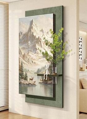 聚宝盆走廊砂岩壁画灯麋鹿水培绿植入户门挂画北欧金山玄关装饰画