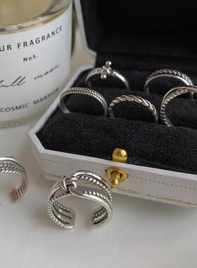 重工复古简约双层线条戒指女小众设计感轻奢素圈时尚个性开口指环