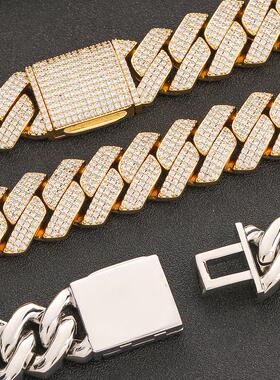 欧美嘻哈手链20mm翻盖扣三排锆石菱形古巴链粗男士手链饰品