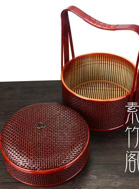 竹编制品提篮送餐篮子多层外卖手提食盒中式仿古结婚用喜篮野餐篮