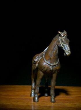 马古玩铜器收藏仿古128实心铜唐小马摆件骏马带马驹小铜马鞍把件