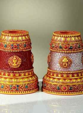 欧斯特 手摇转金轮底座 佛具用品八宝吉祥幡 莲花财神箭底座摆件