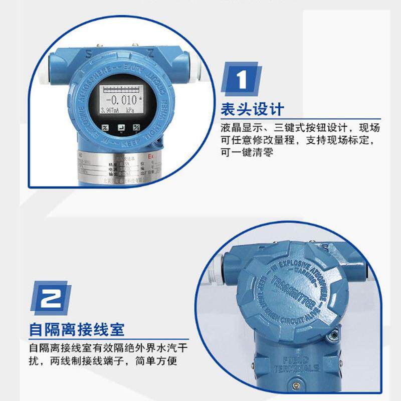 3851DR智能微差压变送器二线制4-20mA信号远传电容式压差传感器 - 图1