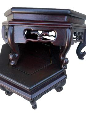 底座红酸枝六角木雕工艺品摆件实木质紫砂茶壶玉器垫奇石木托木架