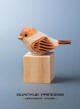 公主的创意木雕小鸟肥啾可爱摆件送女生日礼物桌面小摆件耶诞礼物