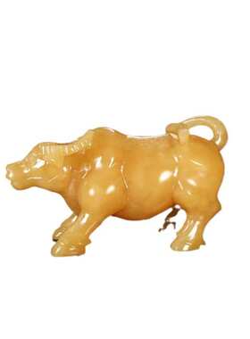 米黄玉生肖牛摆件家居办公装饰黄玉牛气冲天立体牛摆件