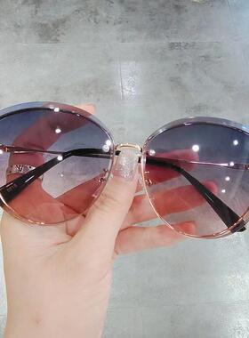 墨镜女老钱风适合脸大的太阳镜韩版网红新款钻石无框切边阳镜美女