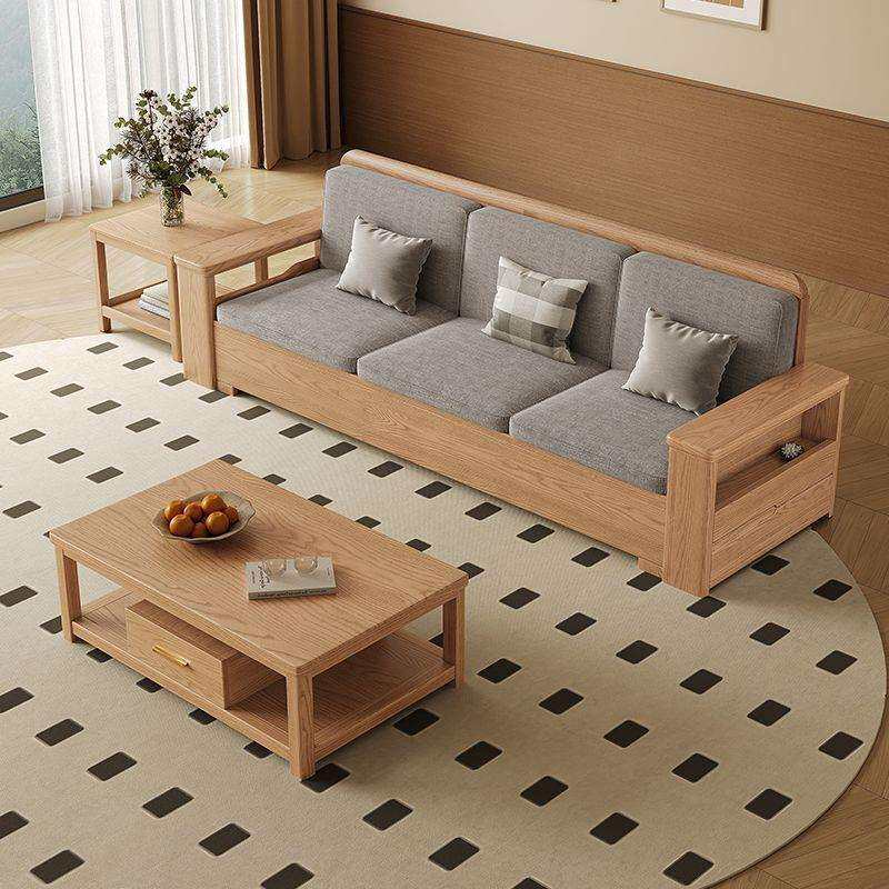 Nordic ash solid wood sofa storage fabric sofa modern simple small apartment living room solid wood furniture