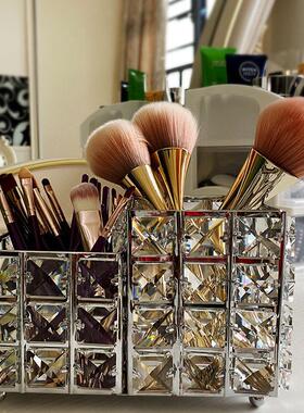 欧式水晶钻笔筒化妆刷收纳筒眉笔梳子整理笔筒摆件桌面手工毛巾盆