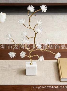 级感玄关柜装饰件摆轻奢黄铜水晶入户玄雪松树关树柜客厅软装饰高