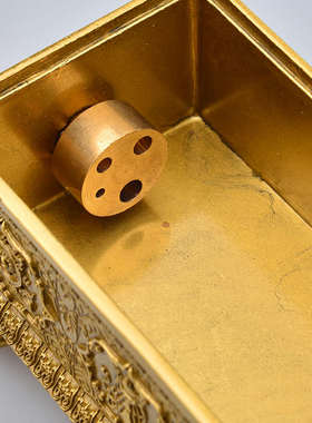 藏传纯铜用品鎏金磨光铜制彩绘八吉祥六字真言祥麟线卧熏香炉双色