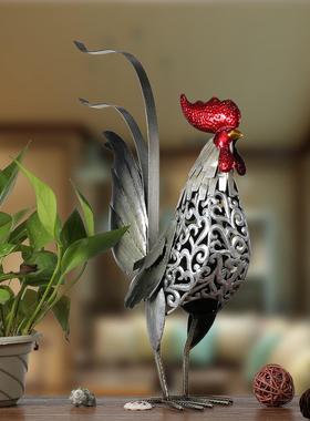 HC大公鸡摆件热销款剔花铁皮公鸡铁艺大铁公鸡摆件创意金鸡工艺品