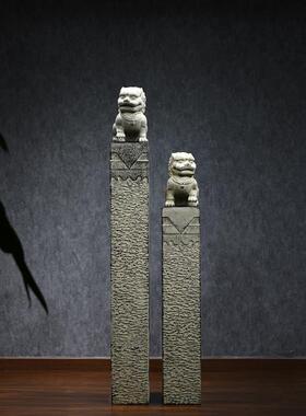 2020仿古树新脂马拴桩狮子望柱中式摆件入户门造口玄关庭院景落地