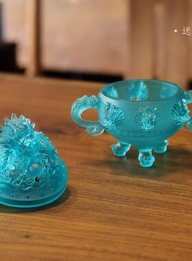 琉璃九龙香炉茶室书房客厅装饰摆件香炉摆放轻奢工艺礼品摆饰焚香