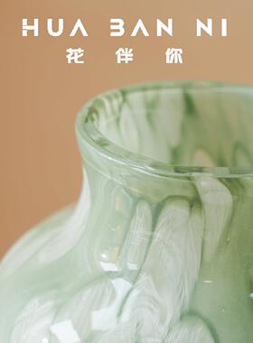 新中式百合绿色琉璃瓶高级感复古陶瓷花瓶客厅插花装饰品玄关摆件