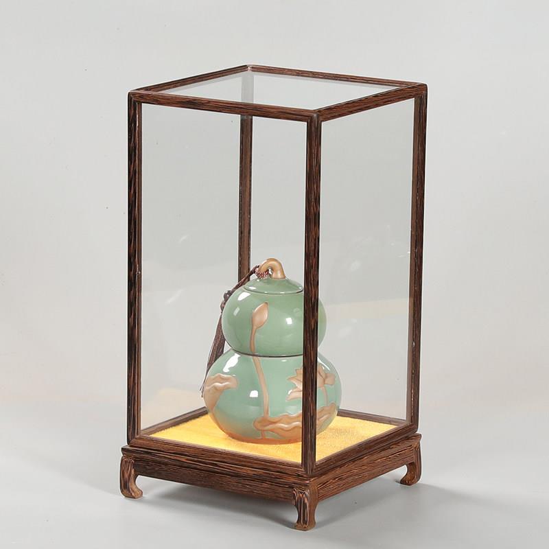 Mahogany glass cover ornaments, antique vases, Buddha statues, arts and crafts, gift ornaments, display boxes, dust covers, solid wood treasures