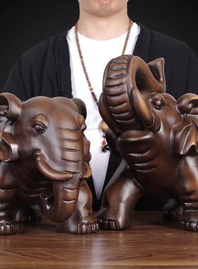 实手木雕男女象品，吉祥象艺品一对饰工DZ-522-0，家新中国风客厅