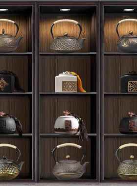 新中式博古架多宝阁覆古禅意茶室茶具茶壶茶叶罐装饰艺术摆件套装