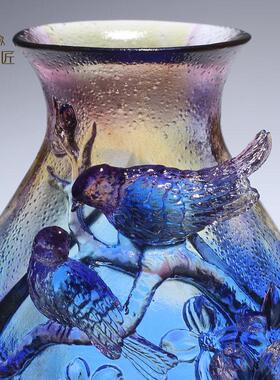 高端古法琉璃喜上眉梢梅花瓶摆件乔迁礼物客厅家居水晶装饰工艺礼