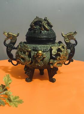 古玩仿古做旧工艺品黄铜貔貅香炉三足熏香炉双耳小香炉家居摆件