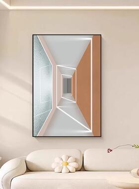入户正对门玄关装饰画空间延伸立体感走廊尽头挂画绿植过道墙壁画