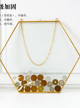 六边形硬币展示框收藏金属相框玻璃透明装饰收纳简约复古画框摆件