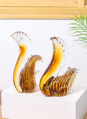 ins北欧简约装饰品纯手工琉璃动物松鼠摆件桌面玄关书房创意软装