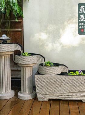 庭院户外大流水摆件循环水系古法落地鱼缸造景室外阳台成品养鱼池