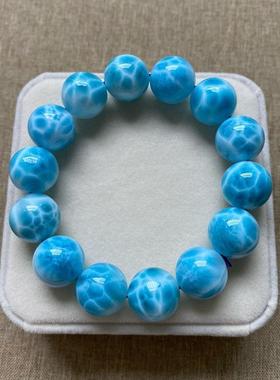 天然海纹石手链龟背纹大颗粒男女款单圈拉利玛圆珠手串规格15.5mm