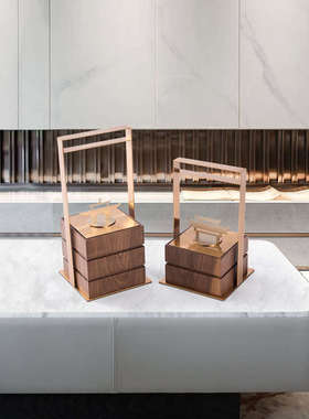 办公室客厅玄关胡桃木摆件样板间酒店新提盒书房中式软现代装饰品