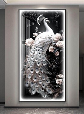 孔雀轻奢led带灯入户玄关装饰画走廊过道挂画壁画简约现代高级感