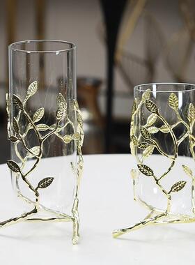 直销花现代金属玻璃家瓶轻奢4109风格金色餐厂桌玄关电视柜后插花