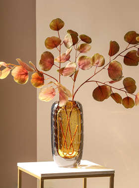 现代简约艺术透明厚底气泡玻璃花瓶样板间客厅餐桌装饰花器摆件