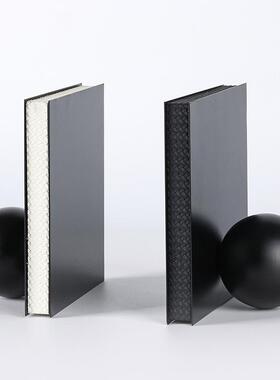 日本进口现代极简样板房创意金属皮质书档书房书柜书靠售楼处台面